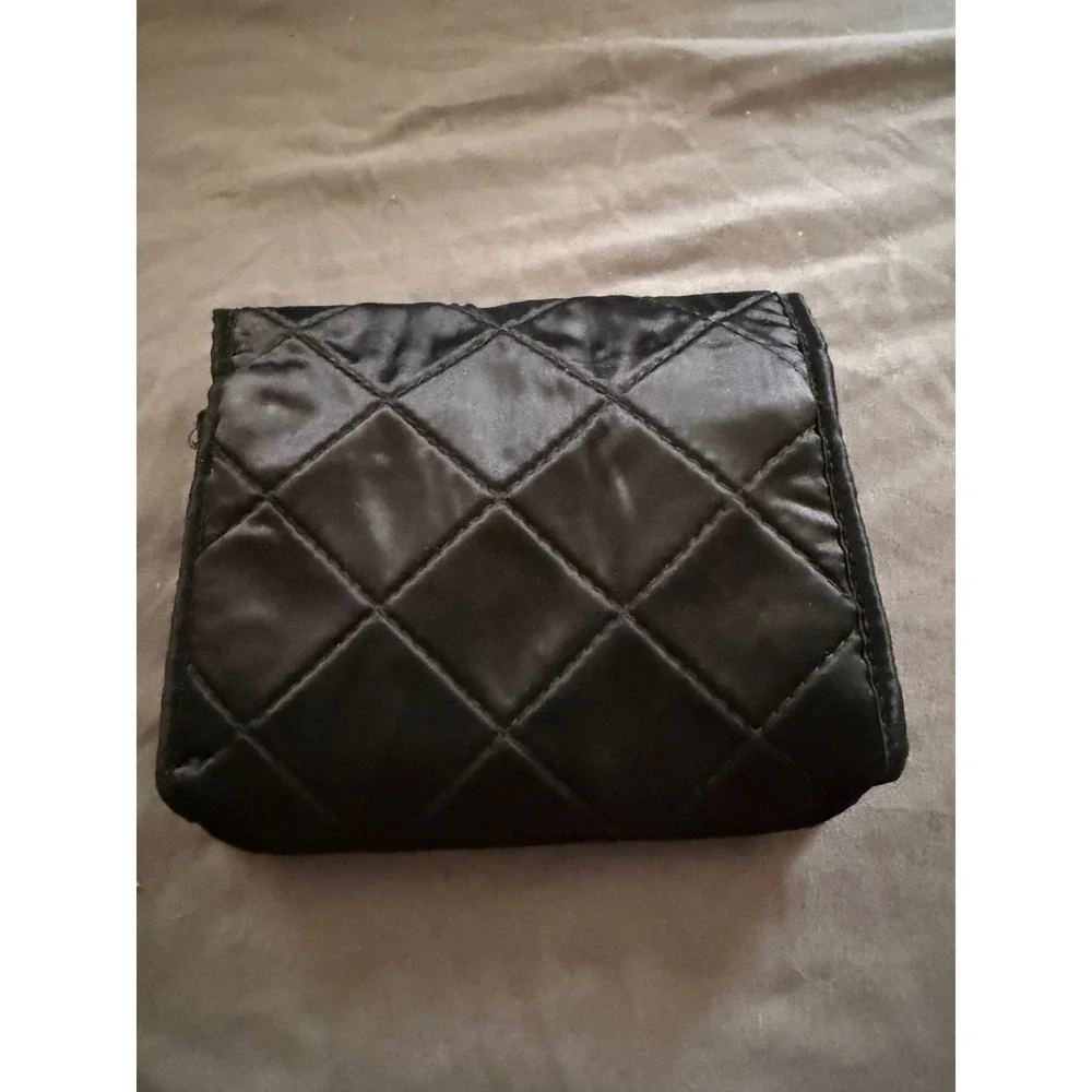 Vintage Black Quilted Satin Bow Crossbody Bag Purple Lining Tassel Evening Purse